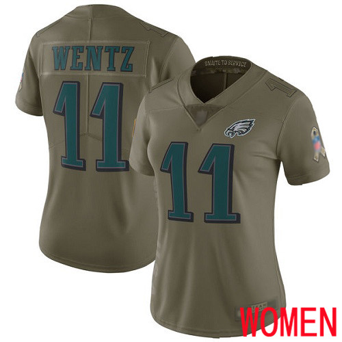 Women Philadelphia Eagles #11 Carson Wentz Limited Olive 2017 Salute to Service Football NFL Jersey
